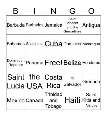 North American Countries Bingo Card