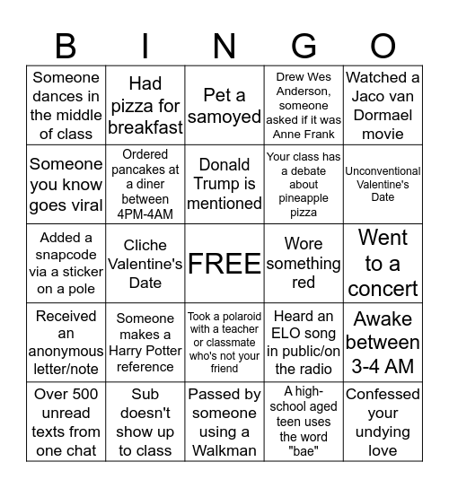 February Bingo Card