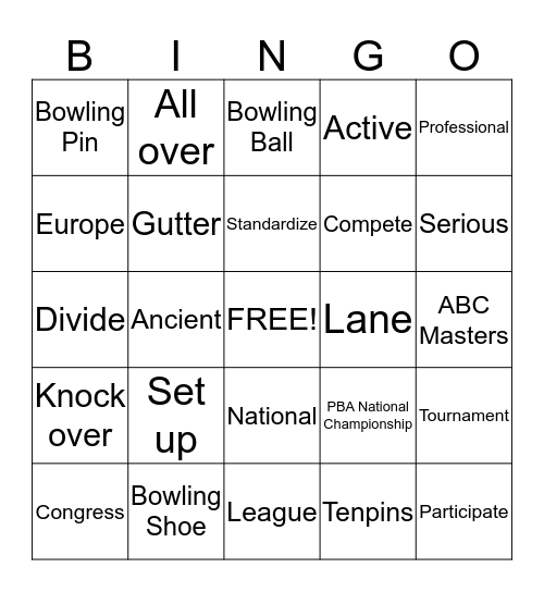 The World of Bowling Bingo Card