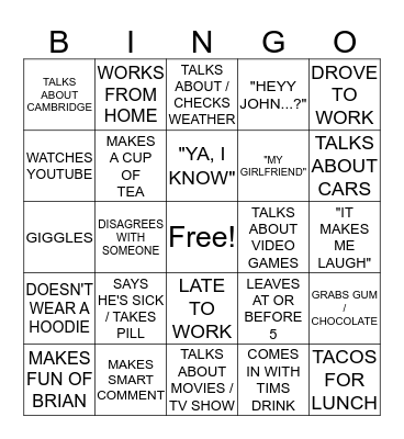 CONNOR'S Bingo Card