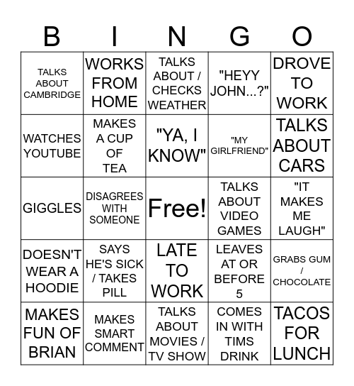 CONNOR'S Bingo Card