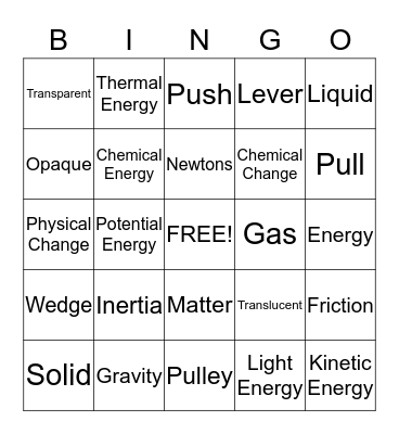 Physical Science Bingo Card