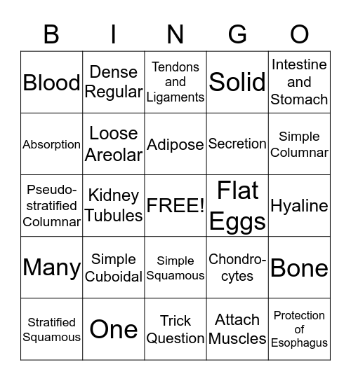 Tissues Bingo Card