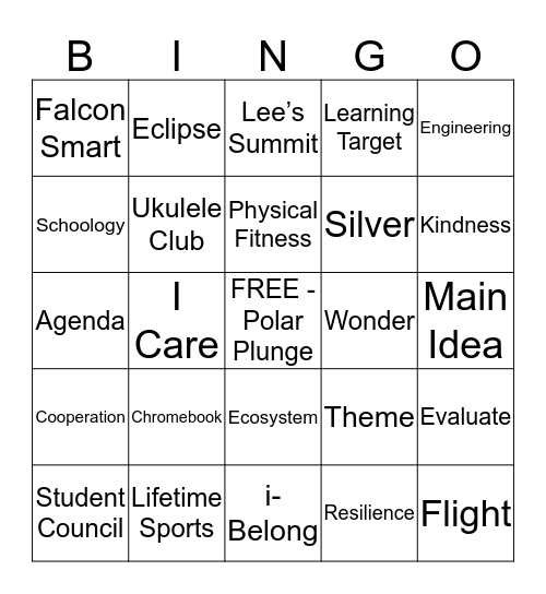 2018 Polar Plunge Bingo Card