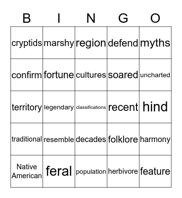 Monsters on Land Bingo Card