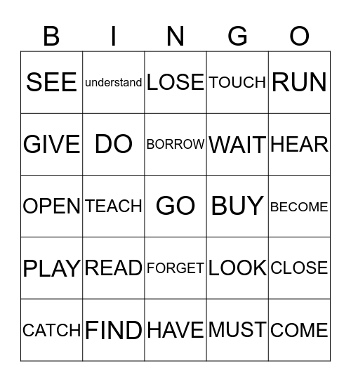 VERBS Bingo Card