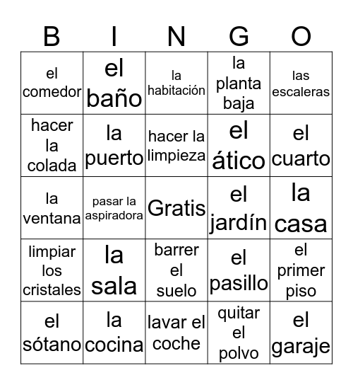 Los cuartos de la casa Bingo Card