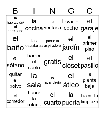 Los cuartos de la casa Bingo Card
