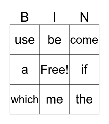 Sight Words  Bingo Card