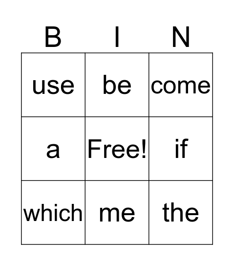 Sight Words  Bingo Card