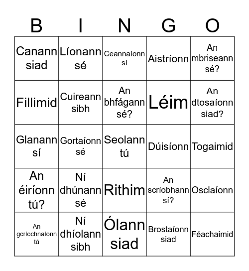 An Aimsir Láithreach  Bingo Card