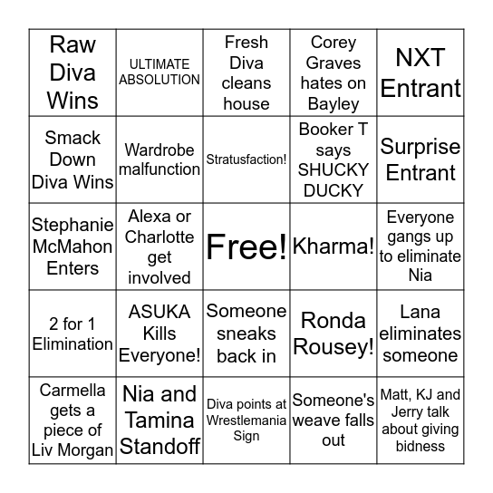 Womens Royal Rumble Bingo Card