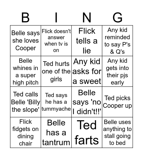 Kid Bingo Card