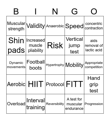 1 GCSE PE Physical Training Unit 2 Bingo Card