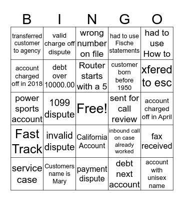 Untitled Bingo Card