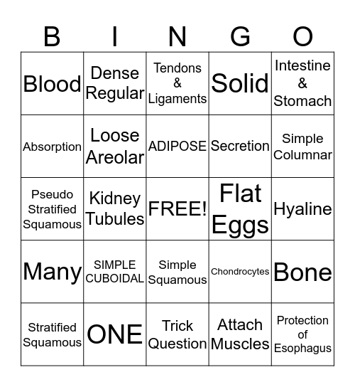 Tissues Bingo Card