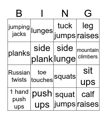 fitness Bingo Card
