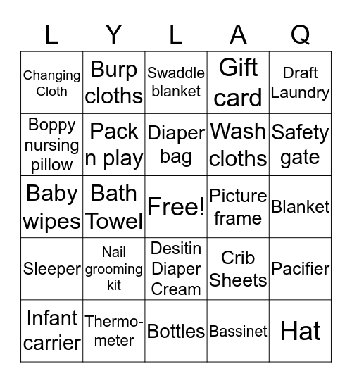 Bingo Baby Bingo Card