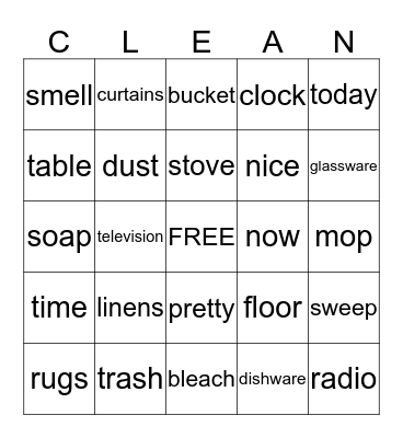 CLEANING Bingo Card
