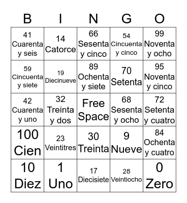 Spanish Bingo Card