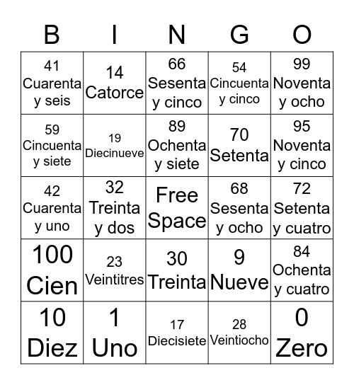 Spanish Bingo Card