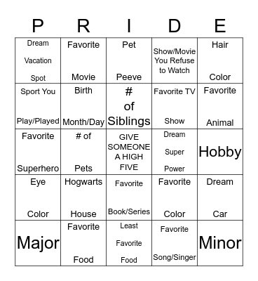 GSA Bingo Card