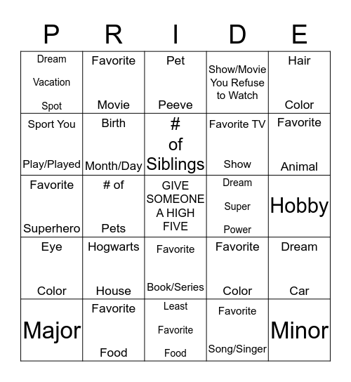 GSA Bingo Card