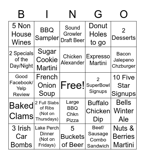 Durbins Bingo Card