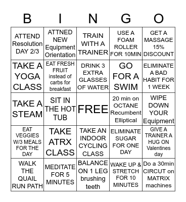 February Fitness Challenge Bingo Card