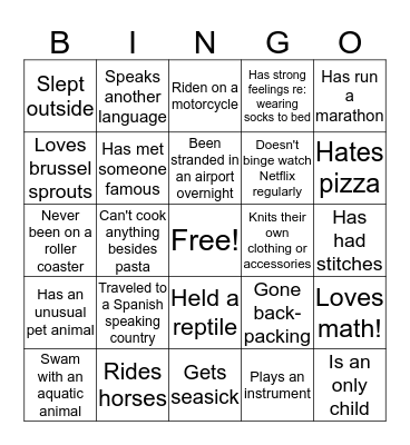 Get to Know Your Classmates! Bingo Card