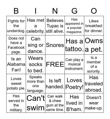Group Dynamics People Bingo Game Bingo Card