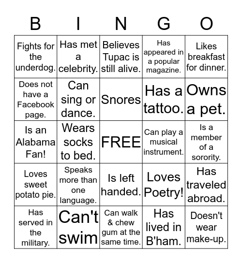 Group Dynamics People Bingo Game Bingo Card