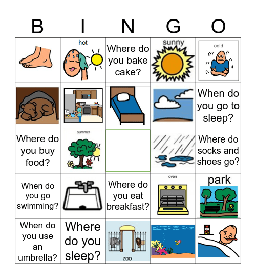 When and Where Questions Bingo Card