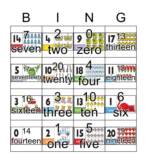 Numbers Bingo 1-20 Bingo Card