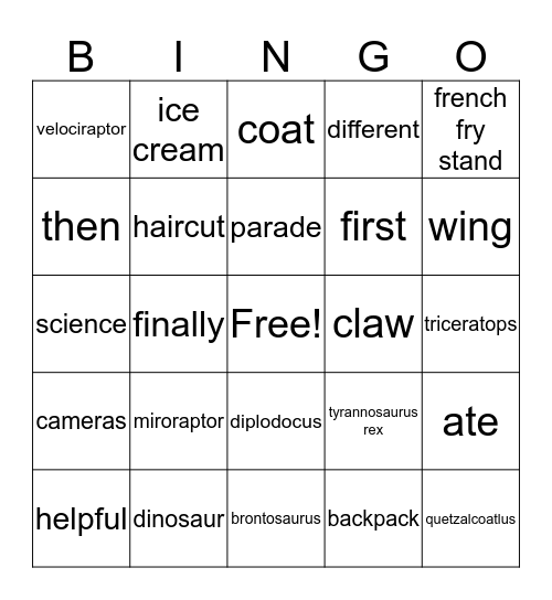 Chapter 5: 3-4 Bingo Card