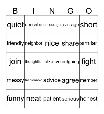 Units 1 and 2 Bingo Card