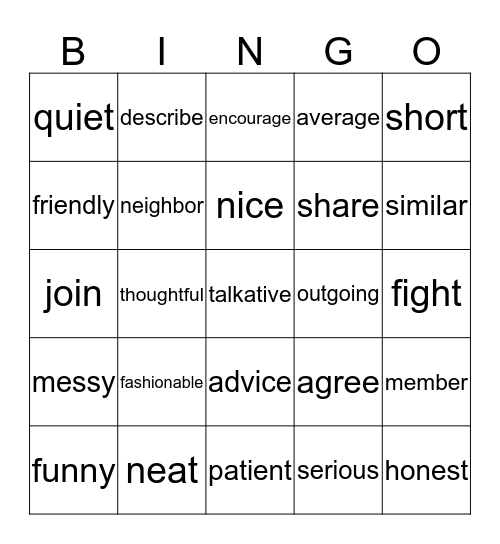 Units 1 and 2 Bingo Card