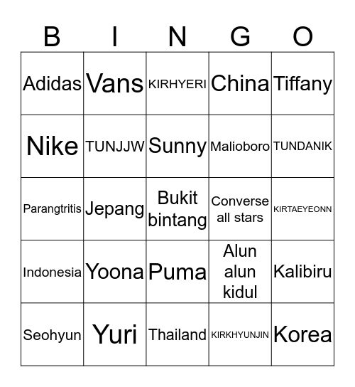 Bingo with KIRTUN Bingo Card