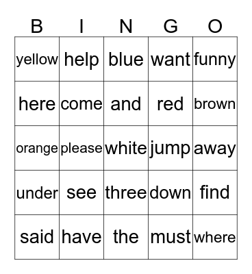 KINDERGARTEN Bingo Card