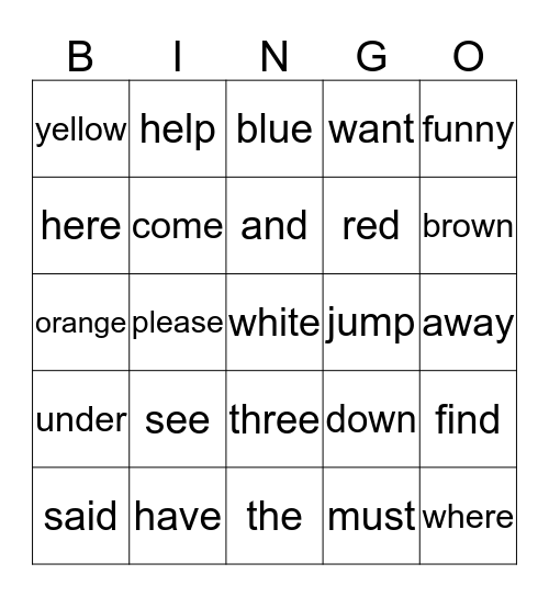 KINDERGARTEN Bingo Card