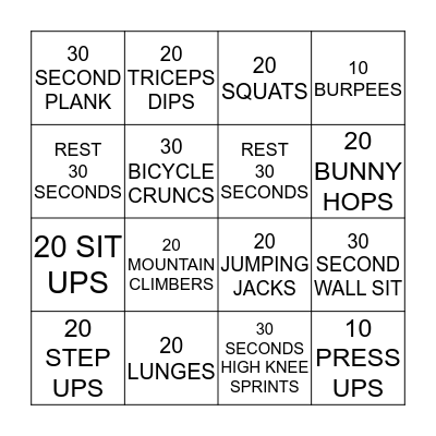 FITNESS BINGO Card