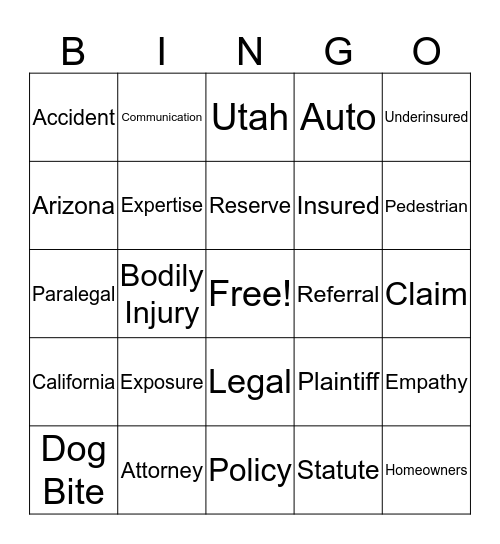 Liberty Mutual Language Bingo Card