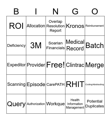 Medical Records  Bingo Card