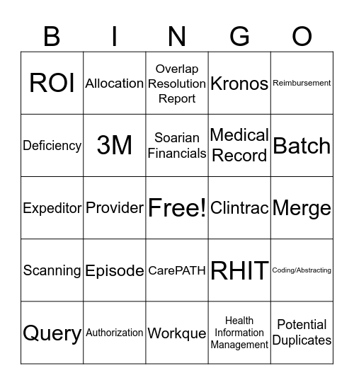 Medical Records  Bingo Card