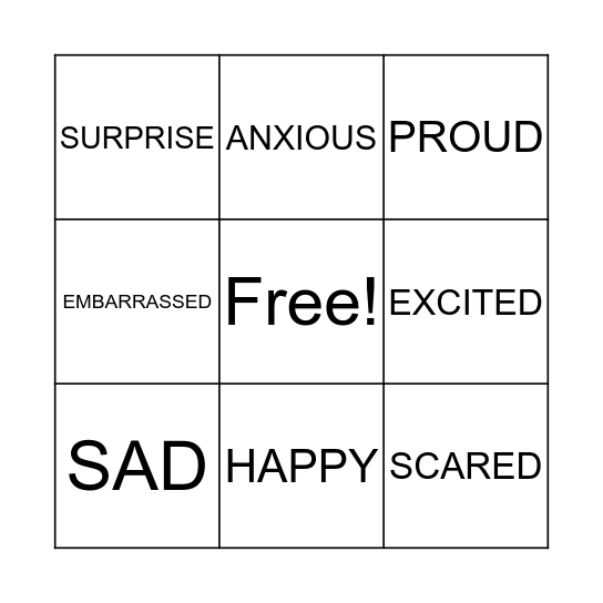 FEELINGS Bingo Card