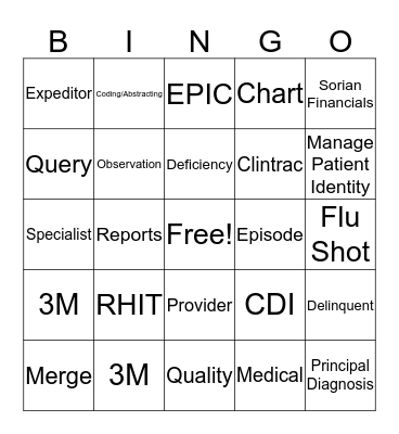 Medical Records Bingo Card