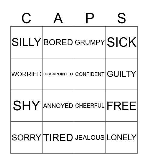 FEELINGS Bingo Card