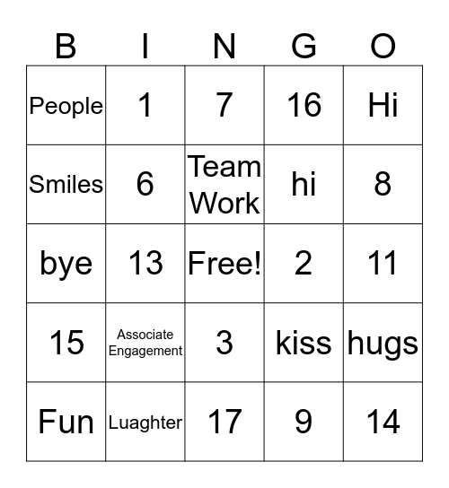 Associate Engagement Bingo Card
