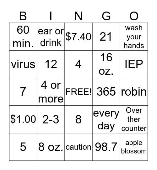 Daily Oral Quiz Bingo Card