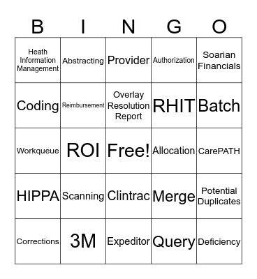 Medical Records Bingo Card